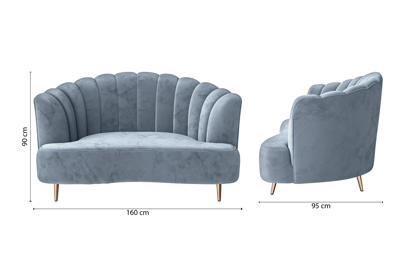 Elena 2 Seater Sofa Baby Blue Velvet