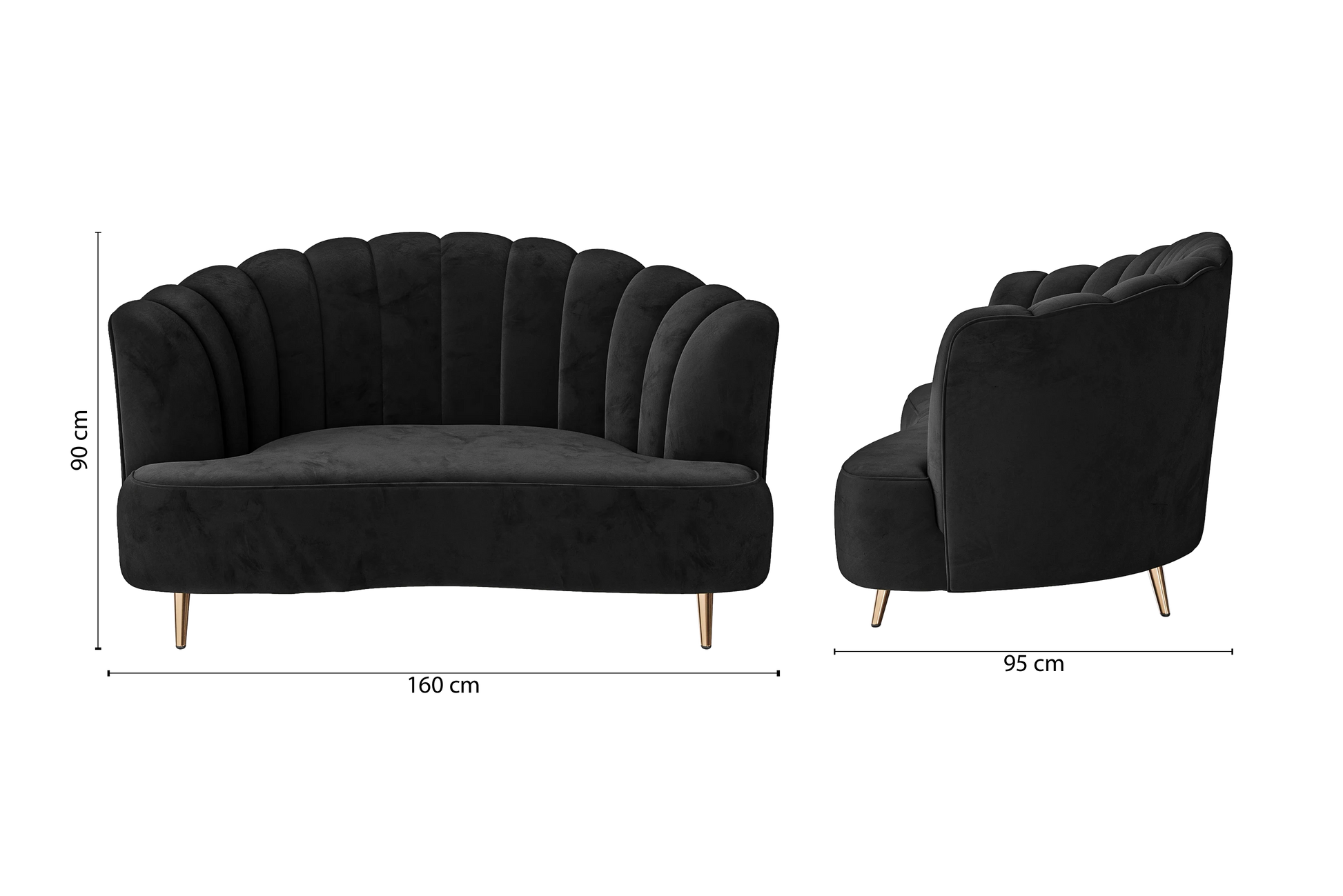 Elena 2 Seater Sofa Black Velvet