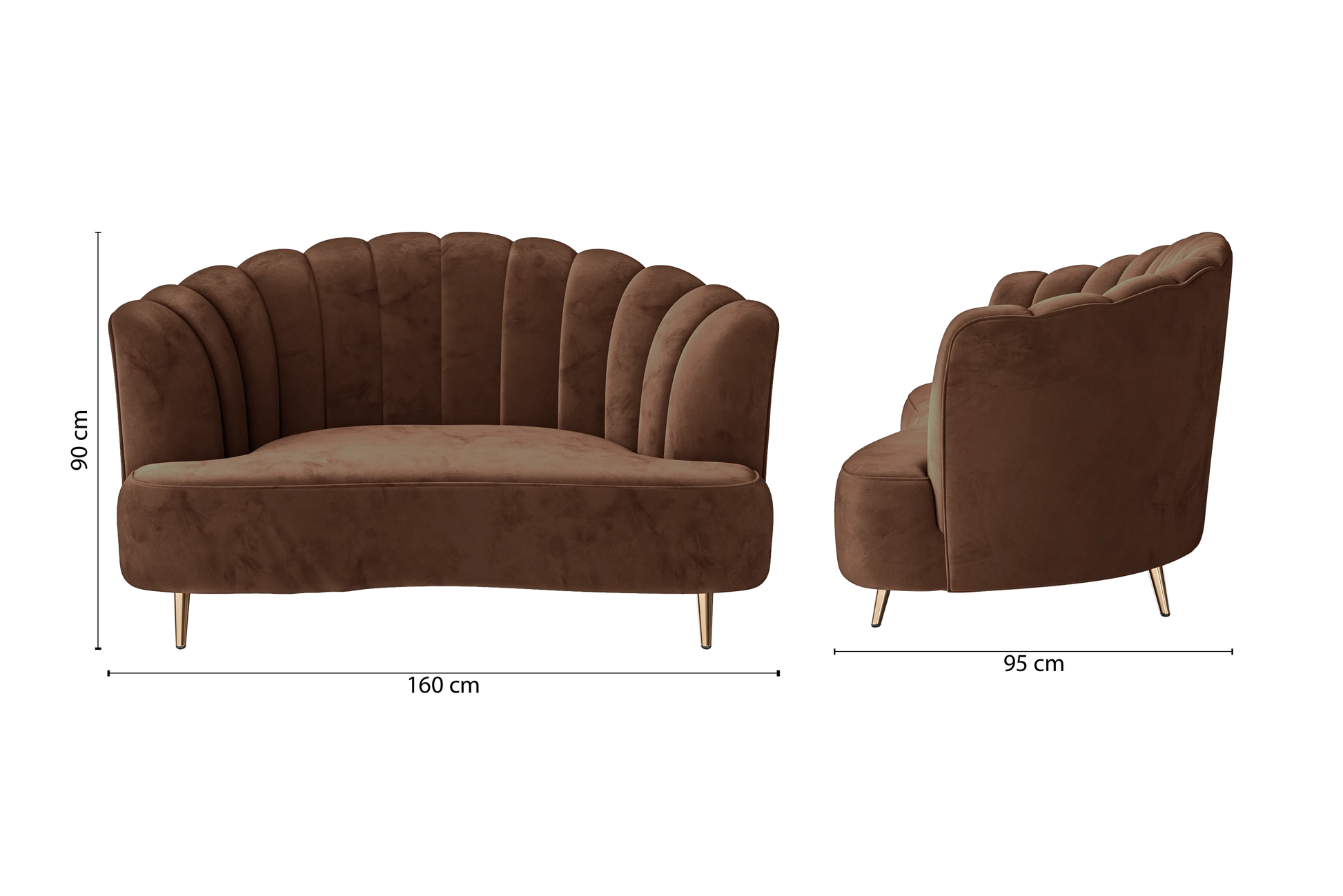 Elena 2 Seater Sofa Coffee Brown Velvet