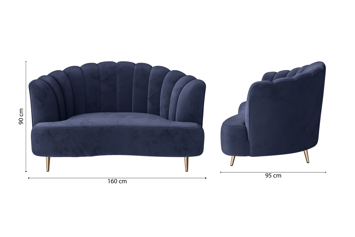 Elena 2 Seater Sofa Dark Blue Velvet