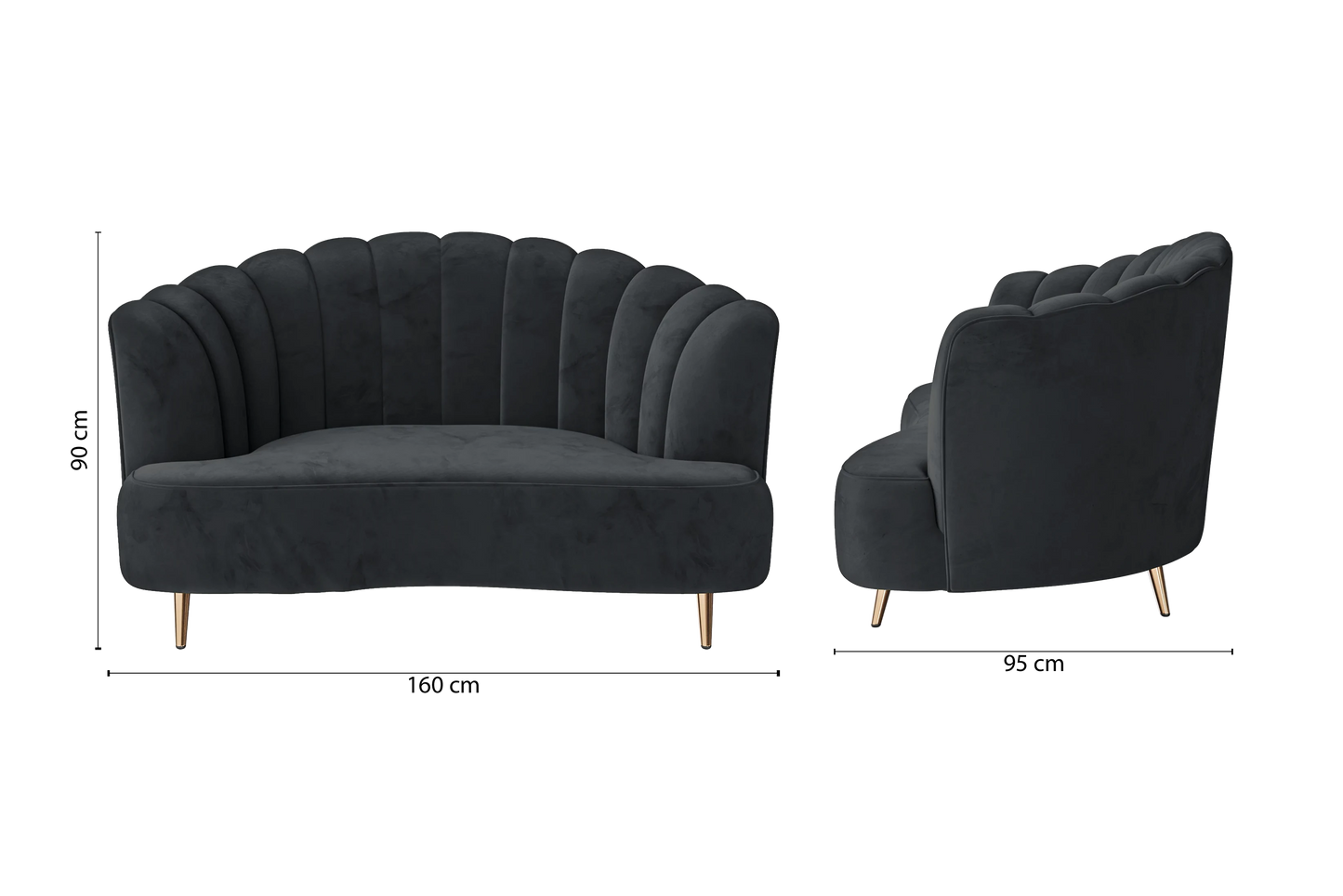 Elena 2 Seater Sofa Dark Grey Velvet