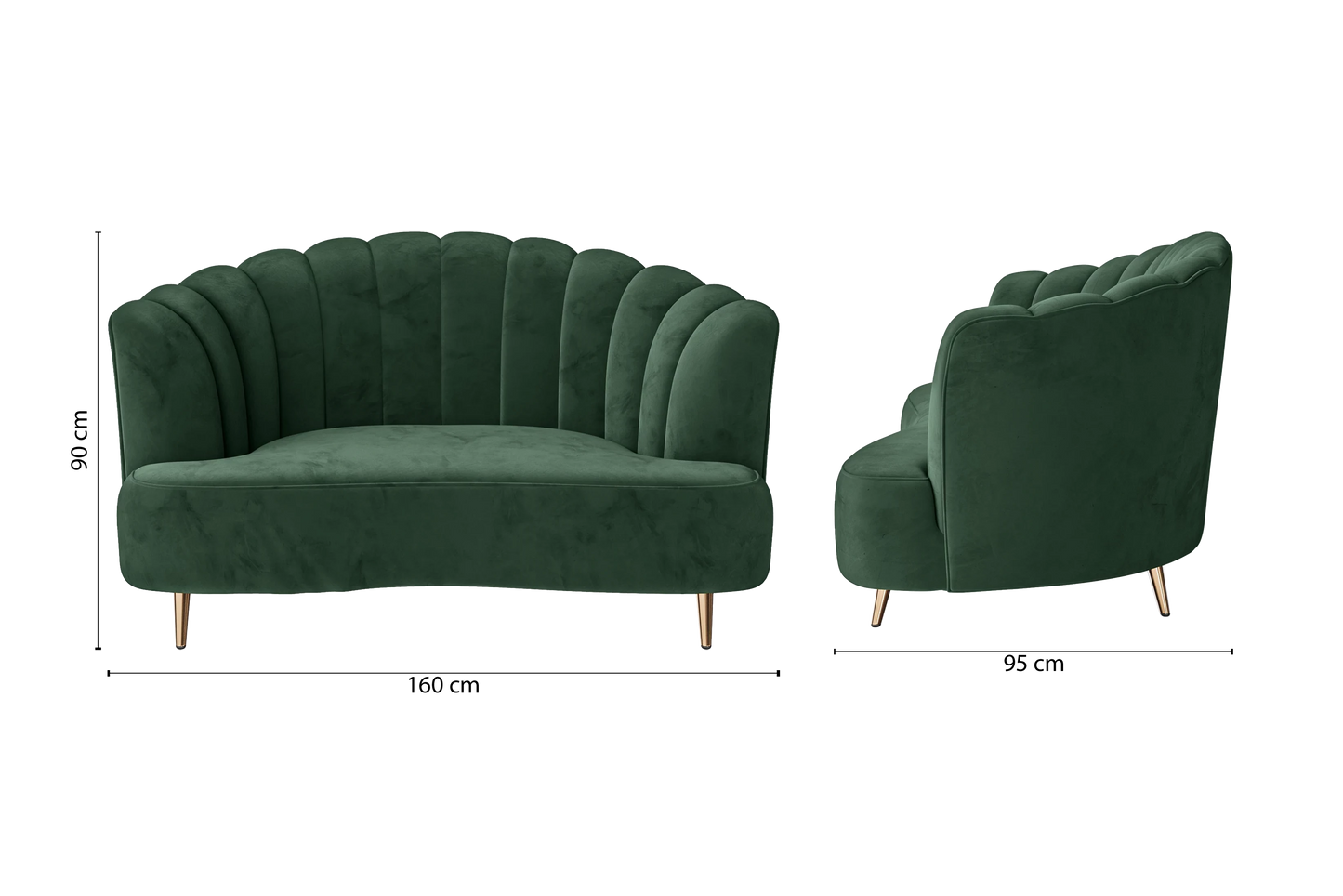 Elena 2 Seater Sofa Green Velvet