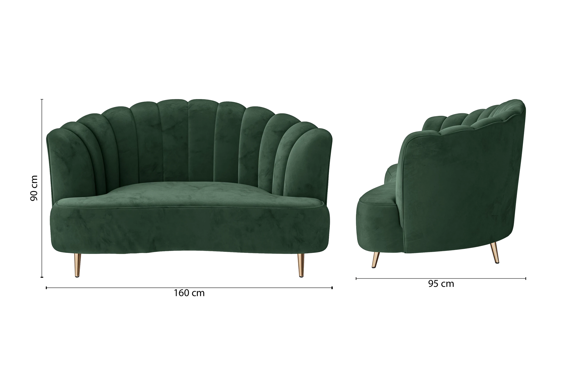 Elena 2 Seater Sofa Green Velvet