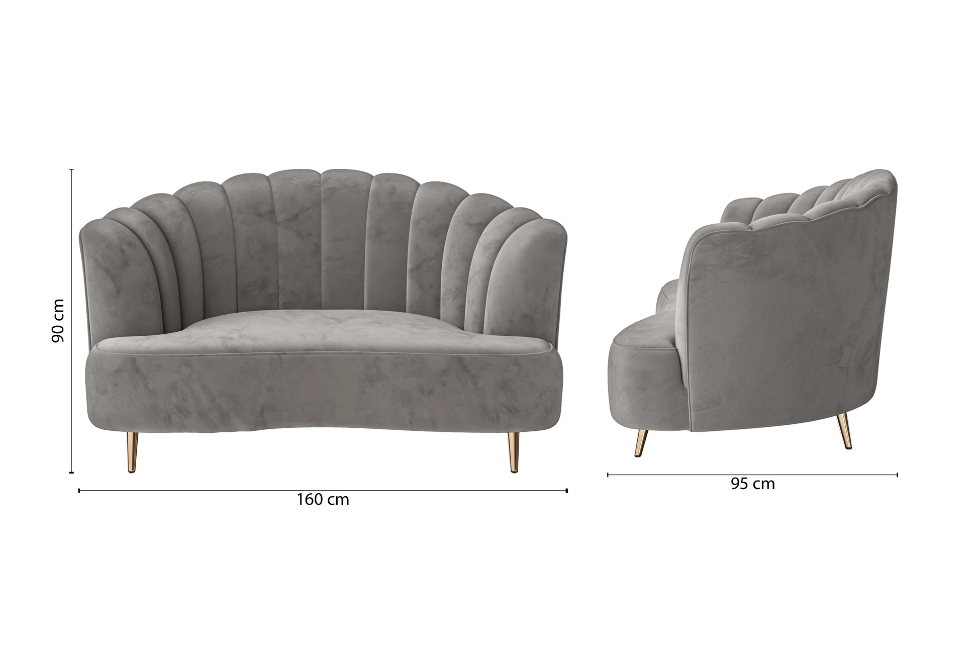 Elena 2 Seater Sofa Grey Velvet