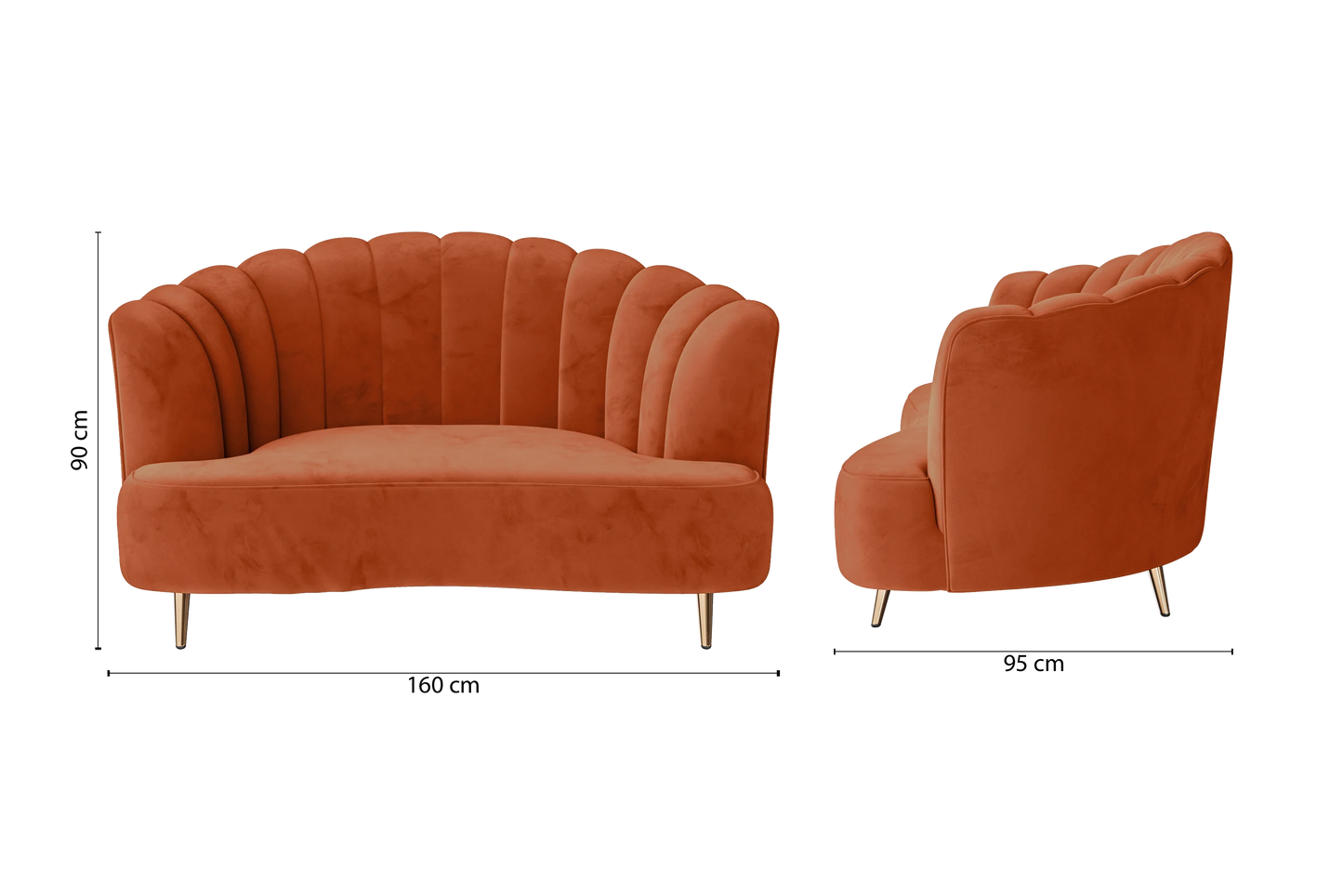 Elena 2 Seater Sofa Orange Velvet