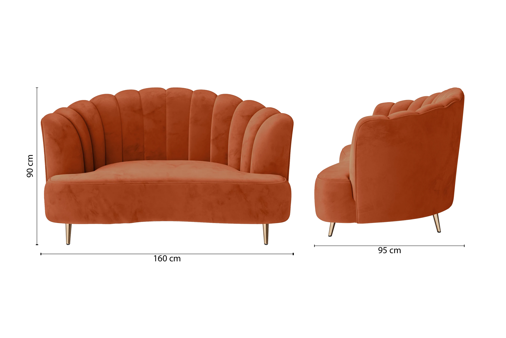 Elena 2 Seater Sofa Orange Velvet