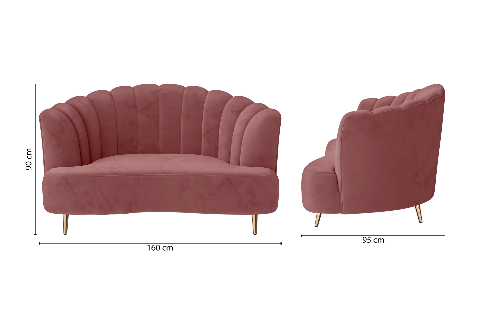 Elena 2 Seater Sofa Pink Velvet