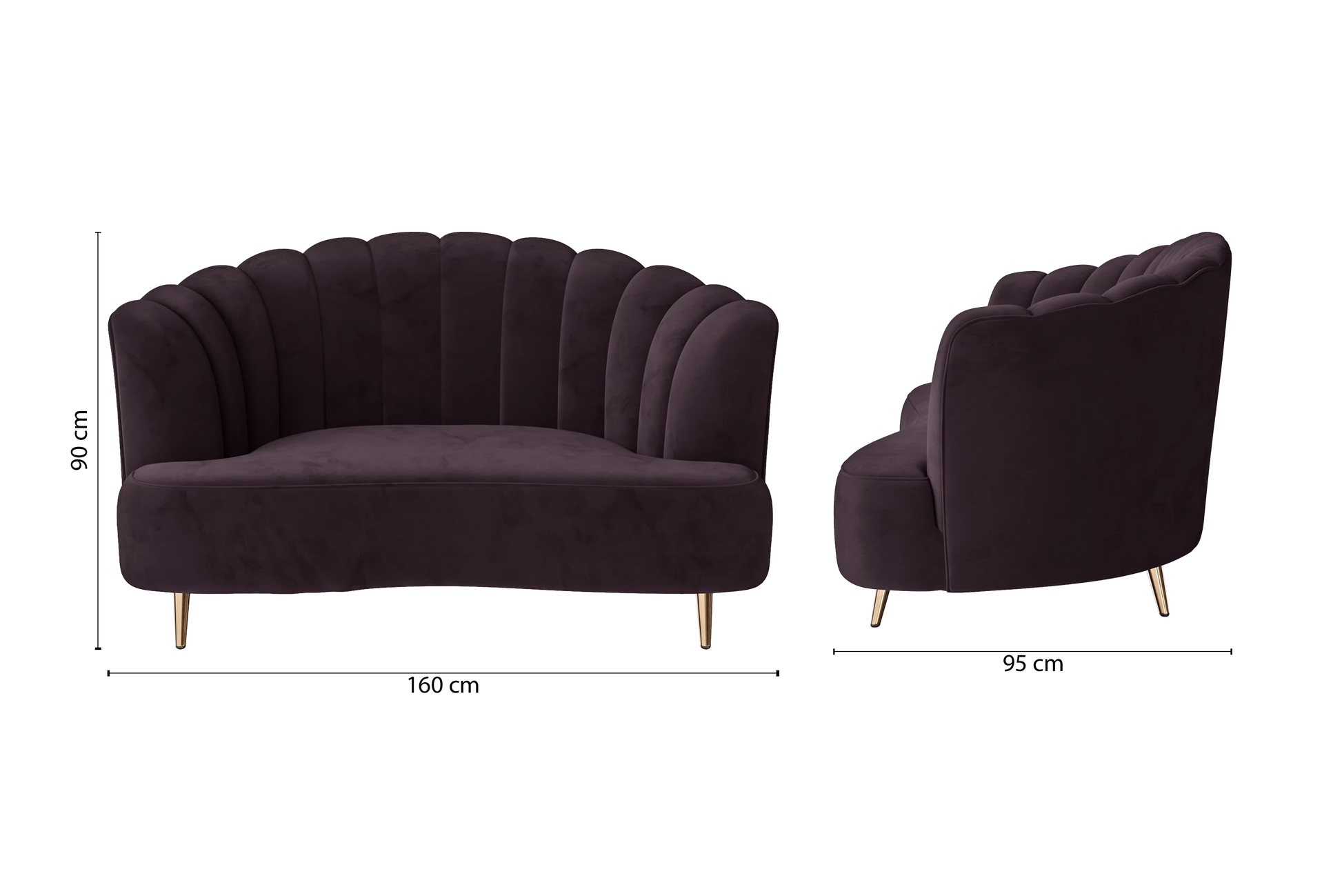 Elena 2 Seater Sofa Purple Velvet