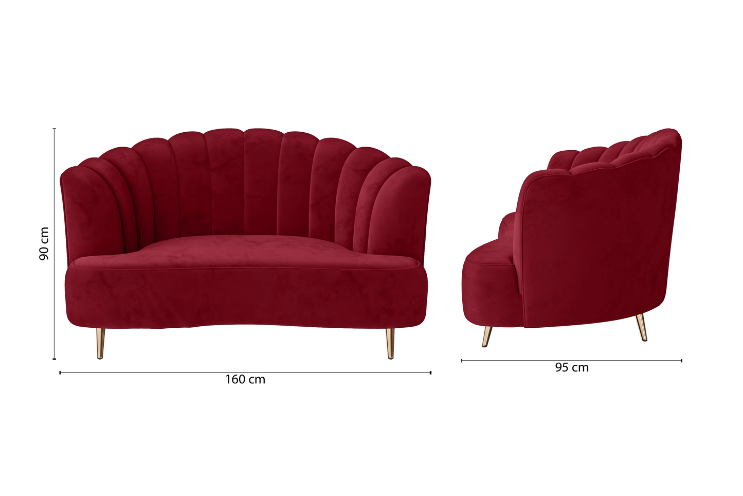 Elena 2 Seater Sofa Red Velvet