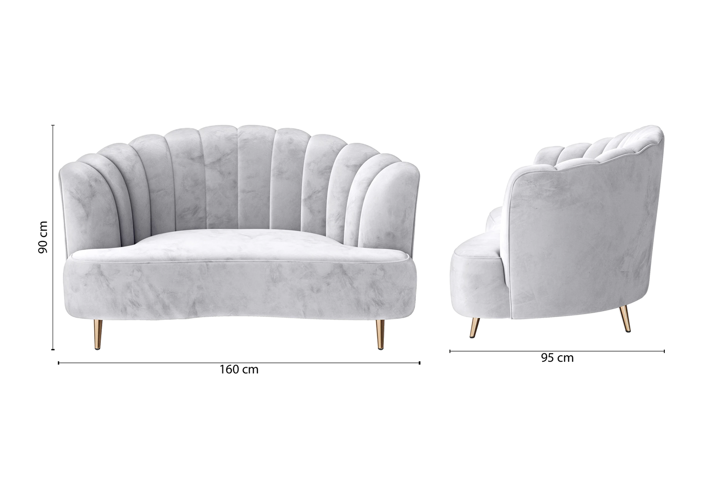 Elena 2 Seater Sofa Silver Velvet