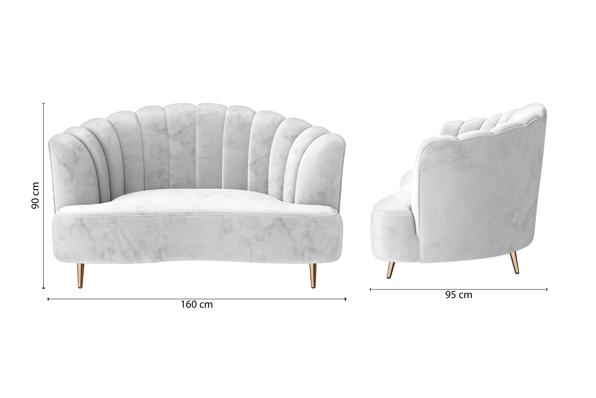 Elena 2 Seater Sofa White Velvet