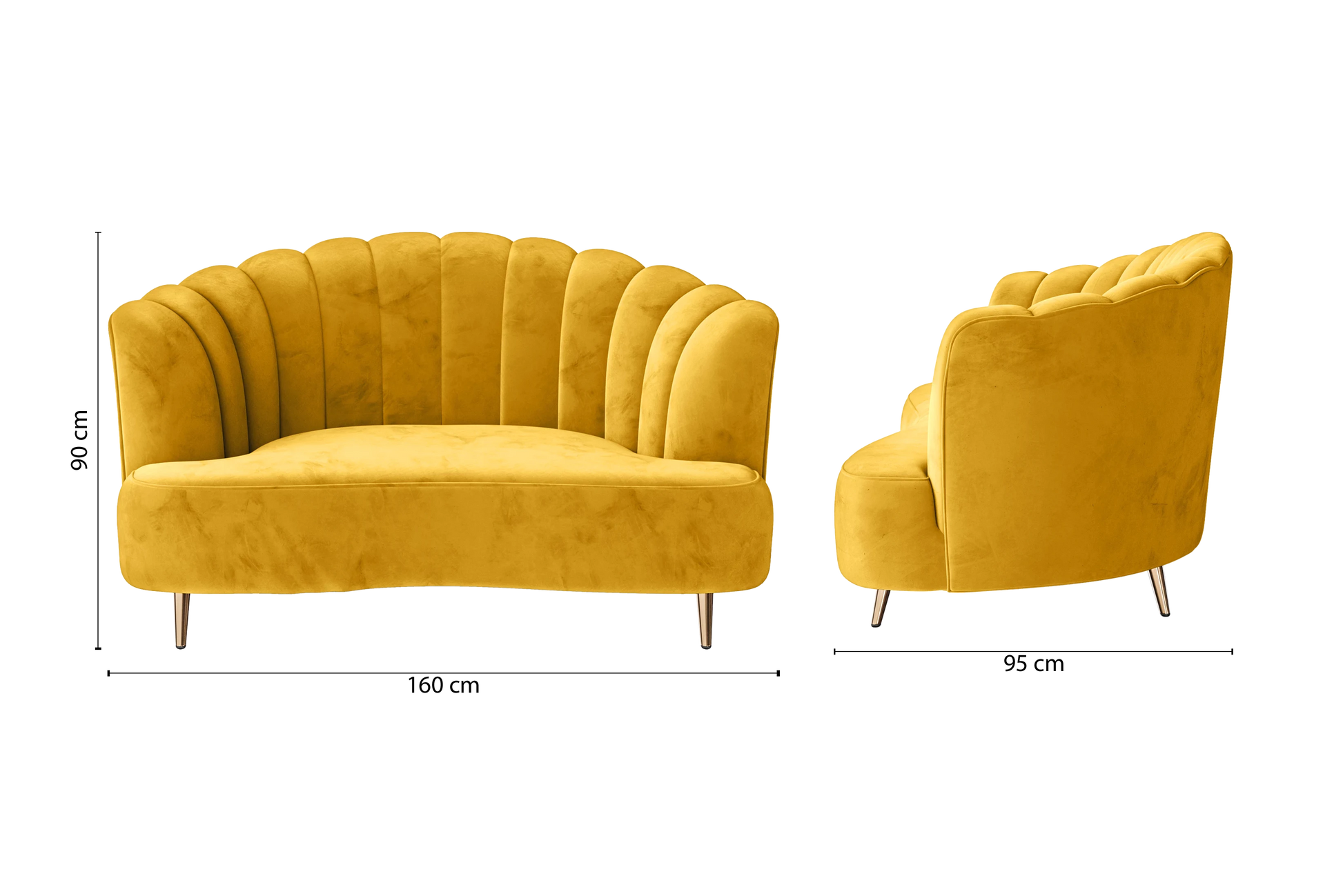 Elena 2 Seater Sofa Yellow Velvet