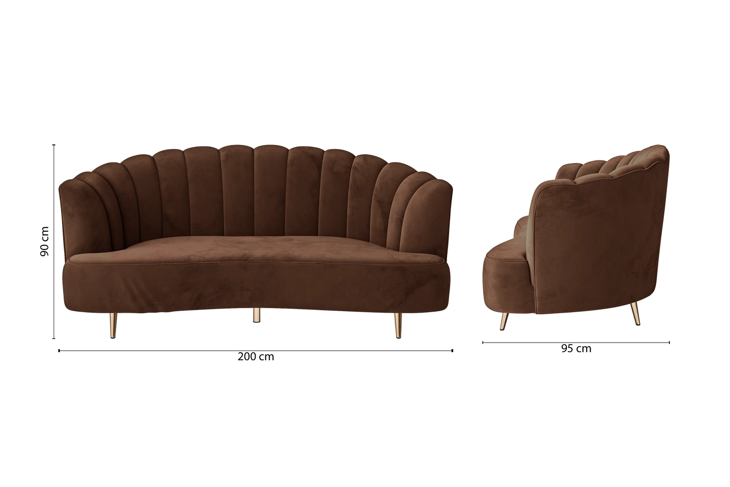 Elena 3 Seater Sofa Coffee Brown Velvet