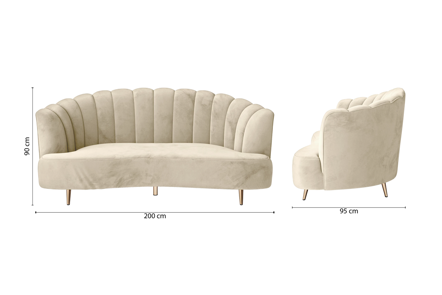 Elena 3 Seater Sofa Cream Velvet