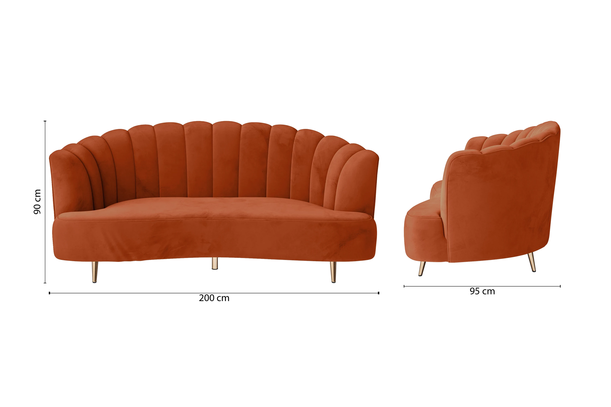 Elena 3 Seater Sofa Orange Velvet