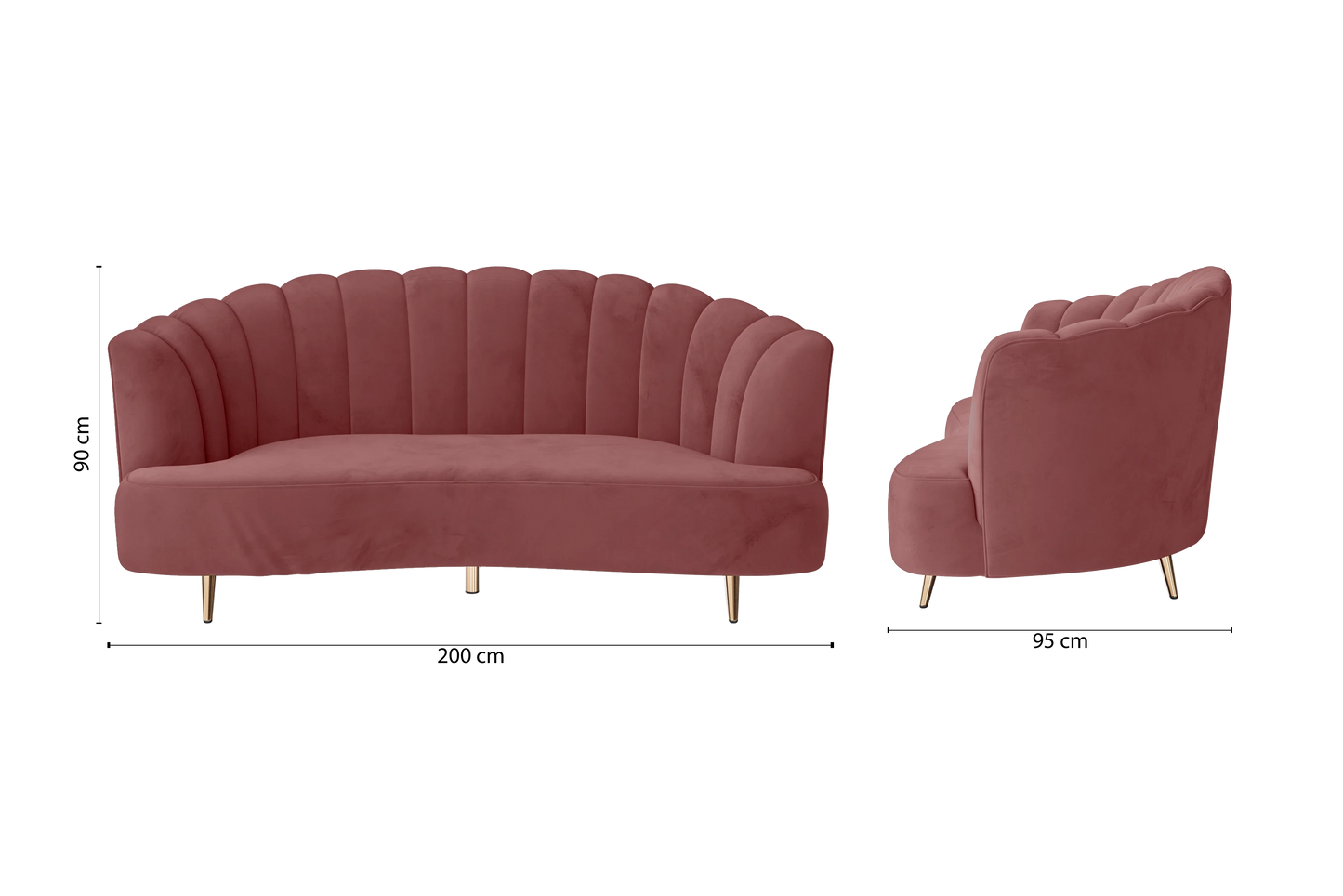 Elena 3 Seater Sofa Pink Velvet