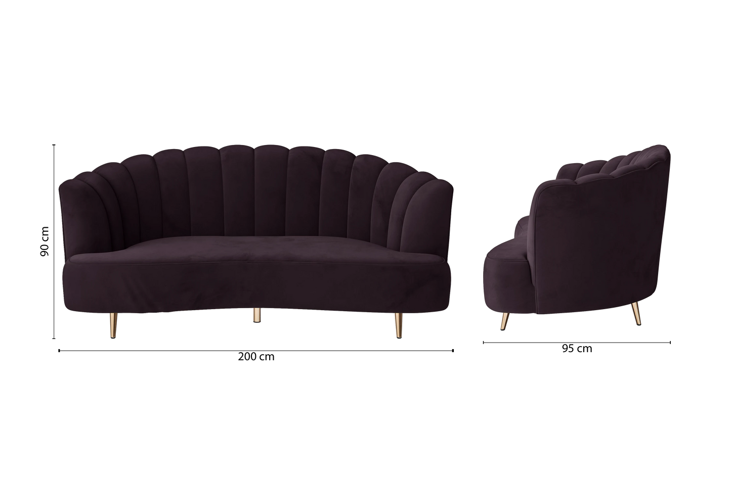 Elena 3 Seater Sofa Purple Velvet