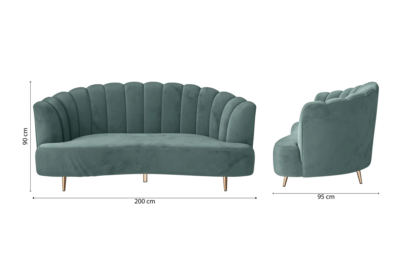 Elena 3 Seater Sofa Teal Velvet