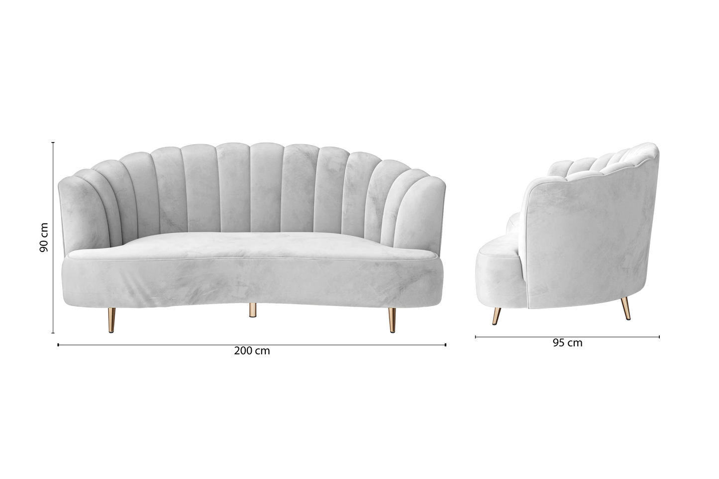 Elena 3 Seater Sofa White Velvet