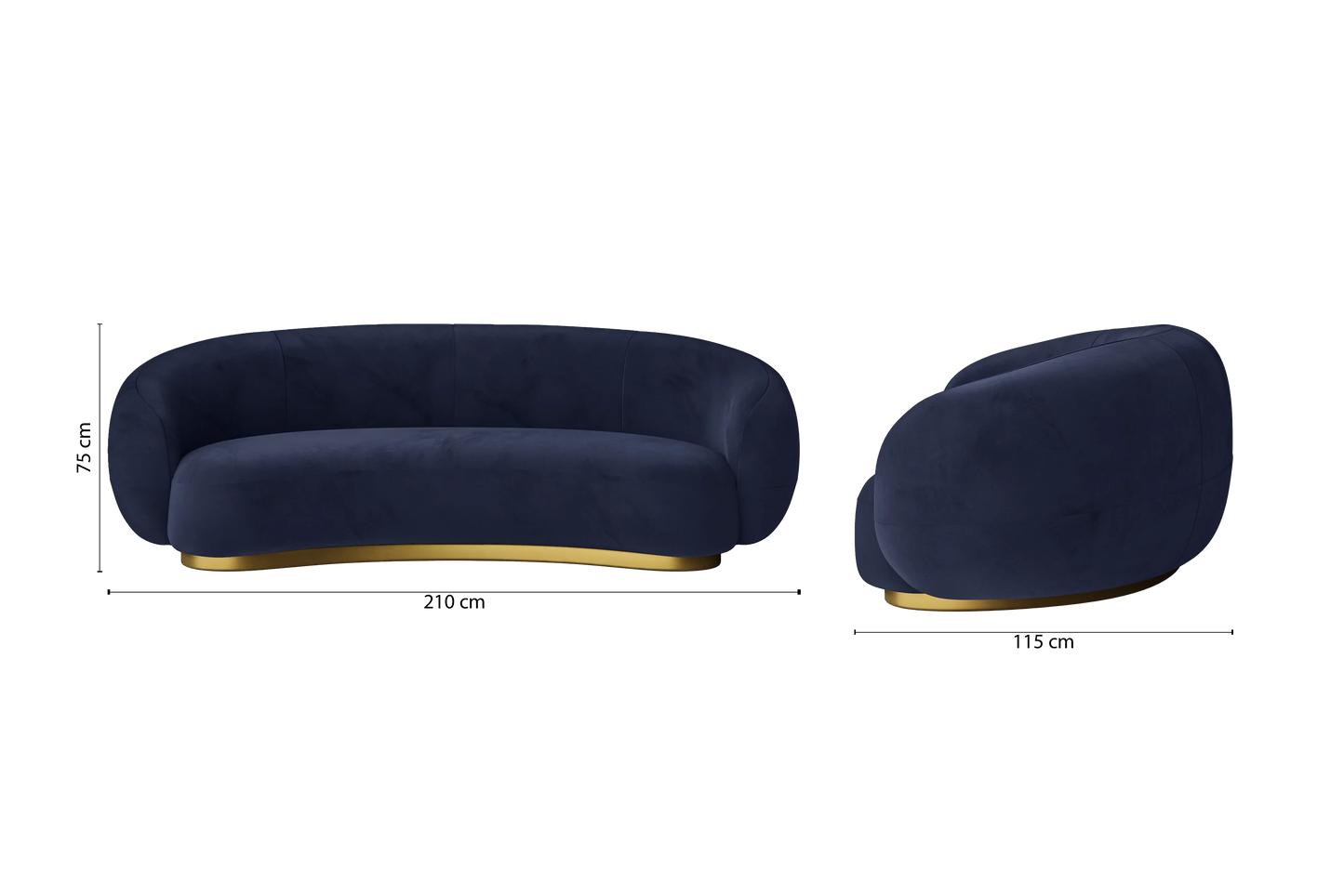 Elkton 3 Seater Sofa Dark Blue Velvet