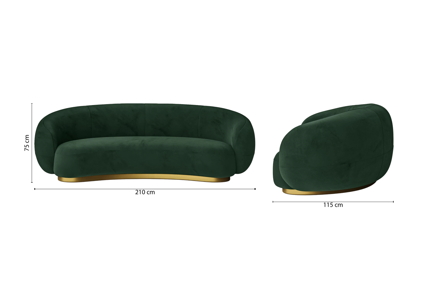 Elkton 3 Seater Sofa Green Velvet