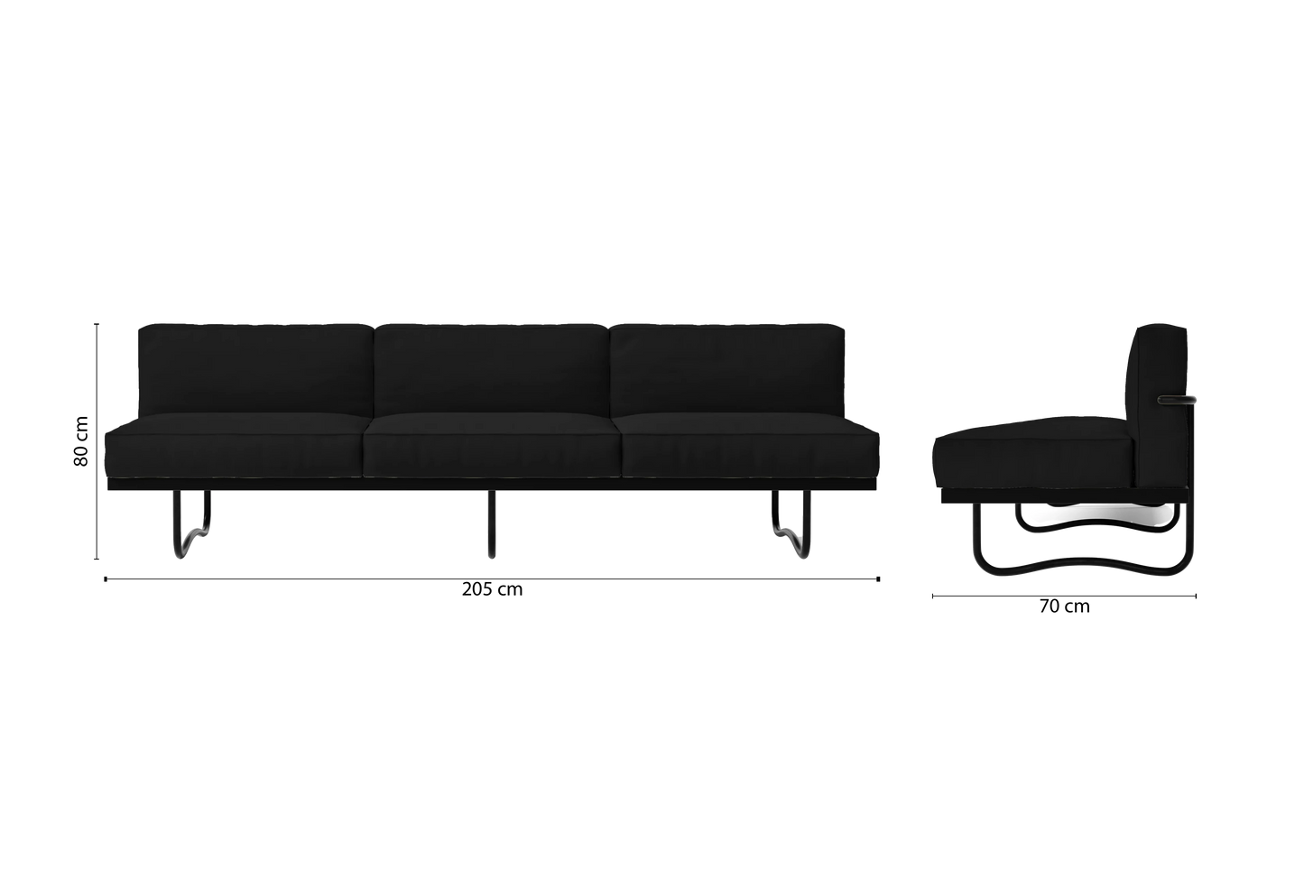 Emilia 3 Seater Sofa Black Leather