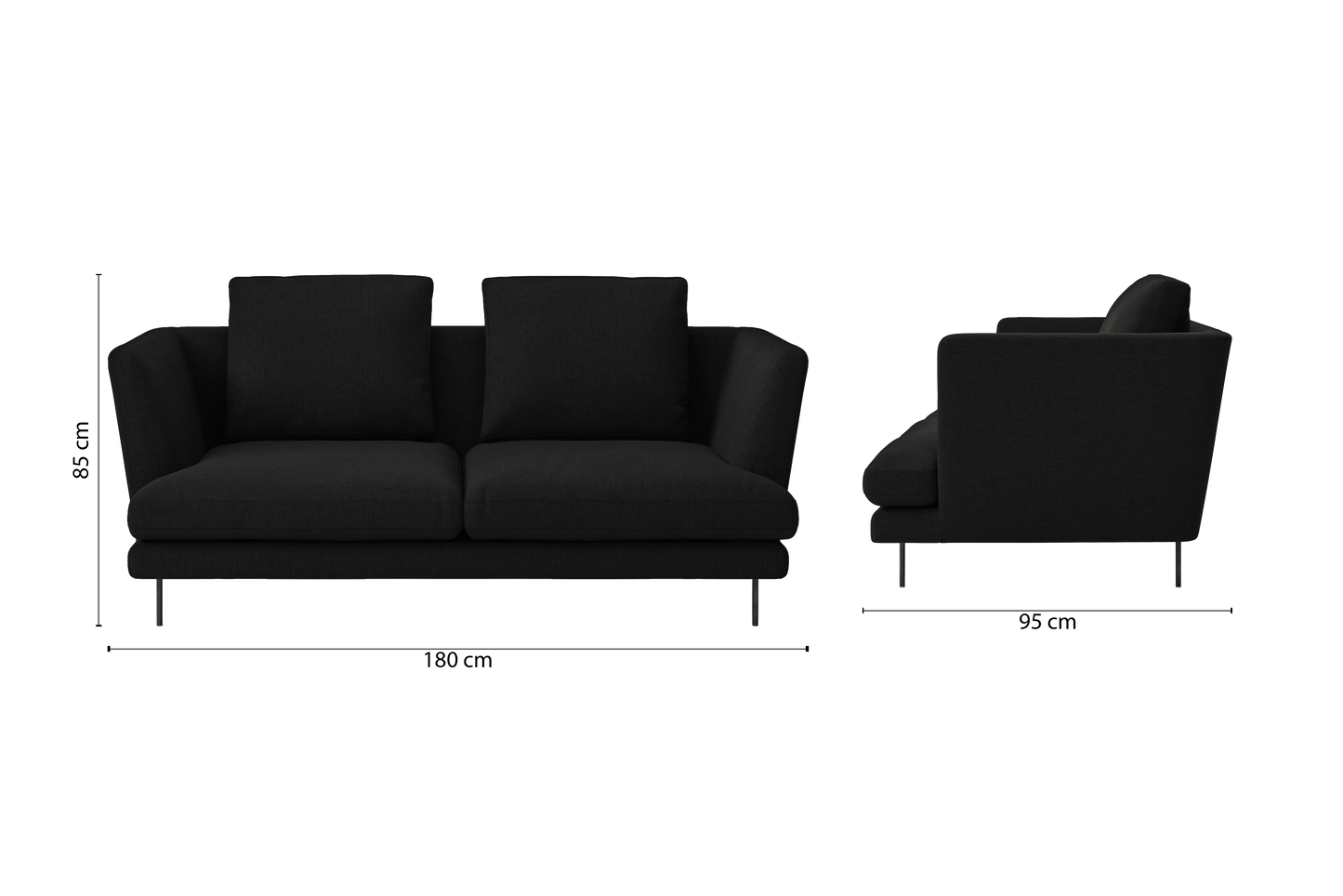 Faenza 2 Seater Sofa Black Linen Fabric