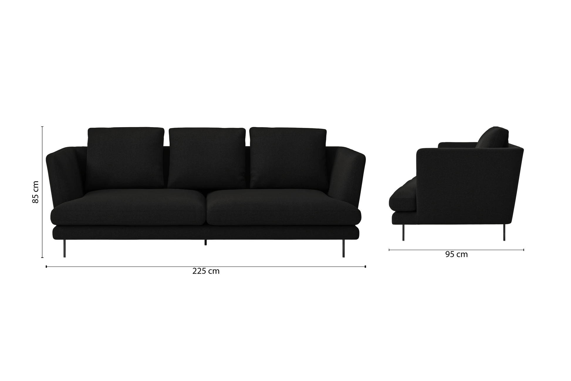 Faenza 3 Seater Sofa Black Linen Fabric