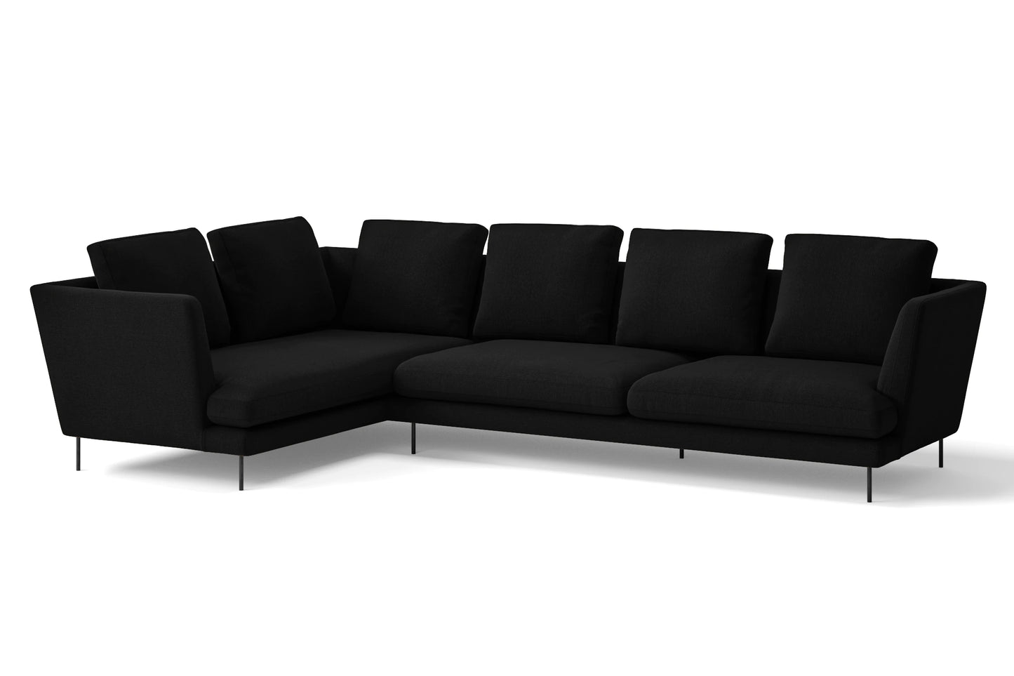 Faenza 4 Seater Left Hand Facing Chaise Lounge Corner Sofa Black Linen Fabric