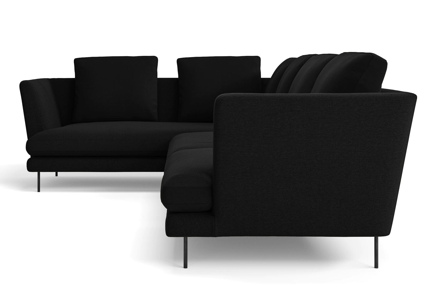 Faenza 4 Seater Left Hand Facing Chaise Lounge Corner Sofa Black Linen Fabric