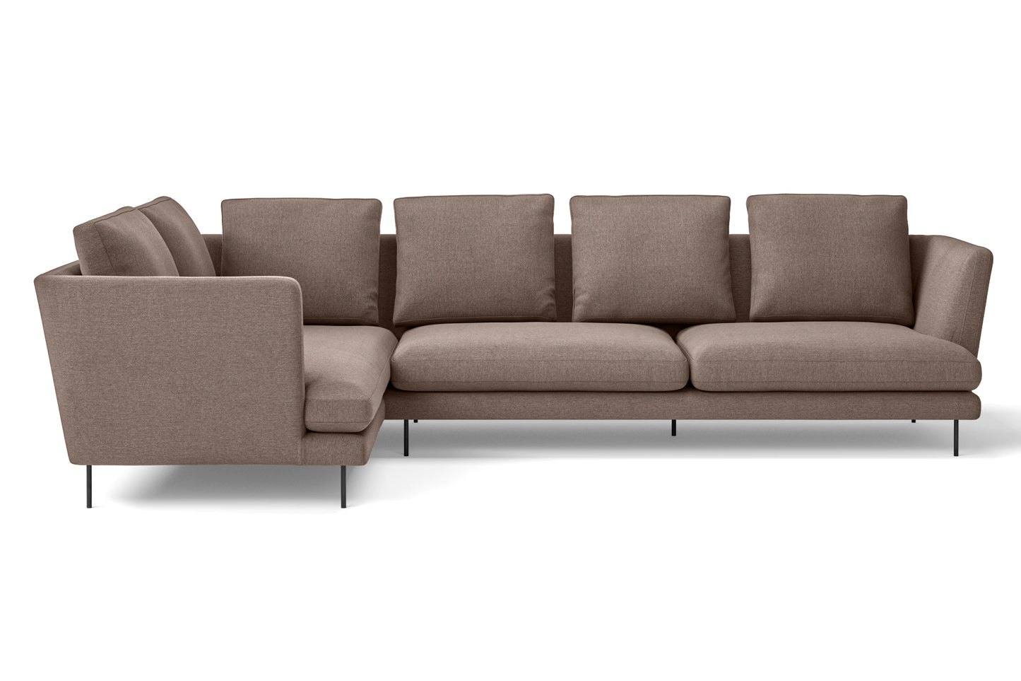 Faenza 4 Seater Left Hand Facing Chaise Lounge Corner Sofa Caramel Linen Fabric