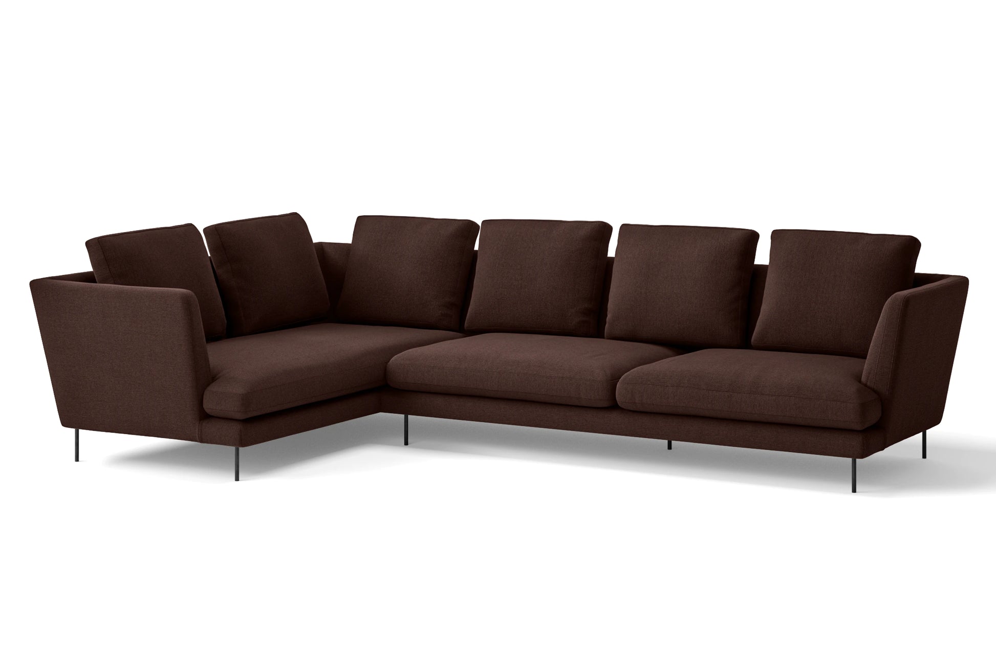 Faenza 4 Seater Left Hand Facing Chaise Lounge Corner Sofa Coffee Brown Linen Fabric