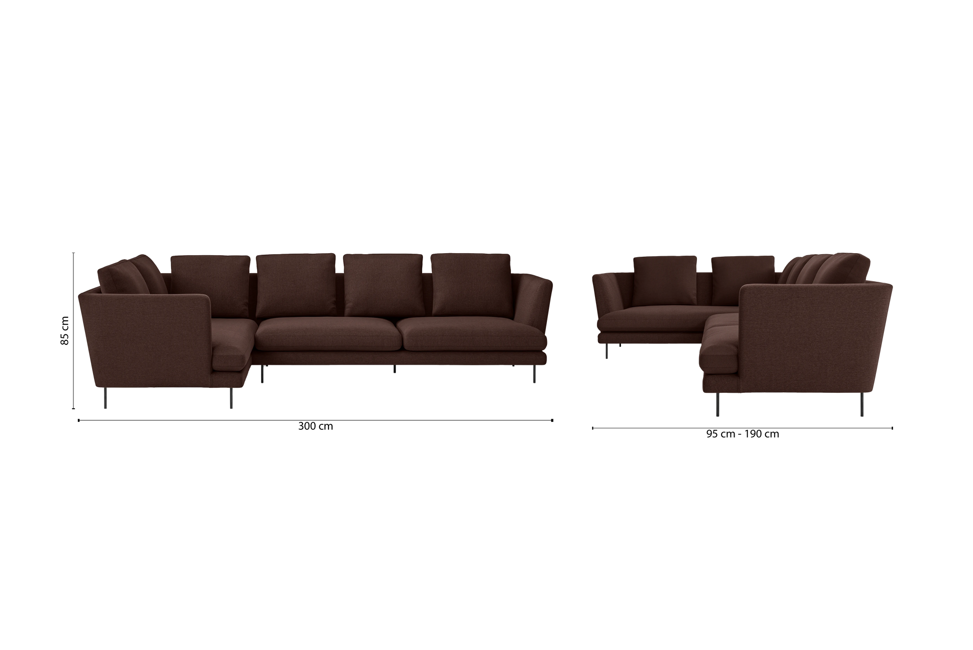 Faenza 4 Seater Left Hand Facing Chaise Lounge Corner Sofa Coffee Brown Linen Fabric