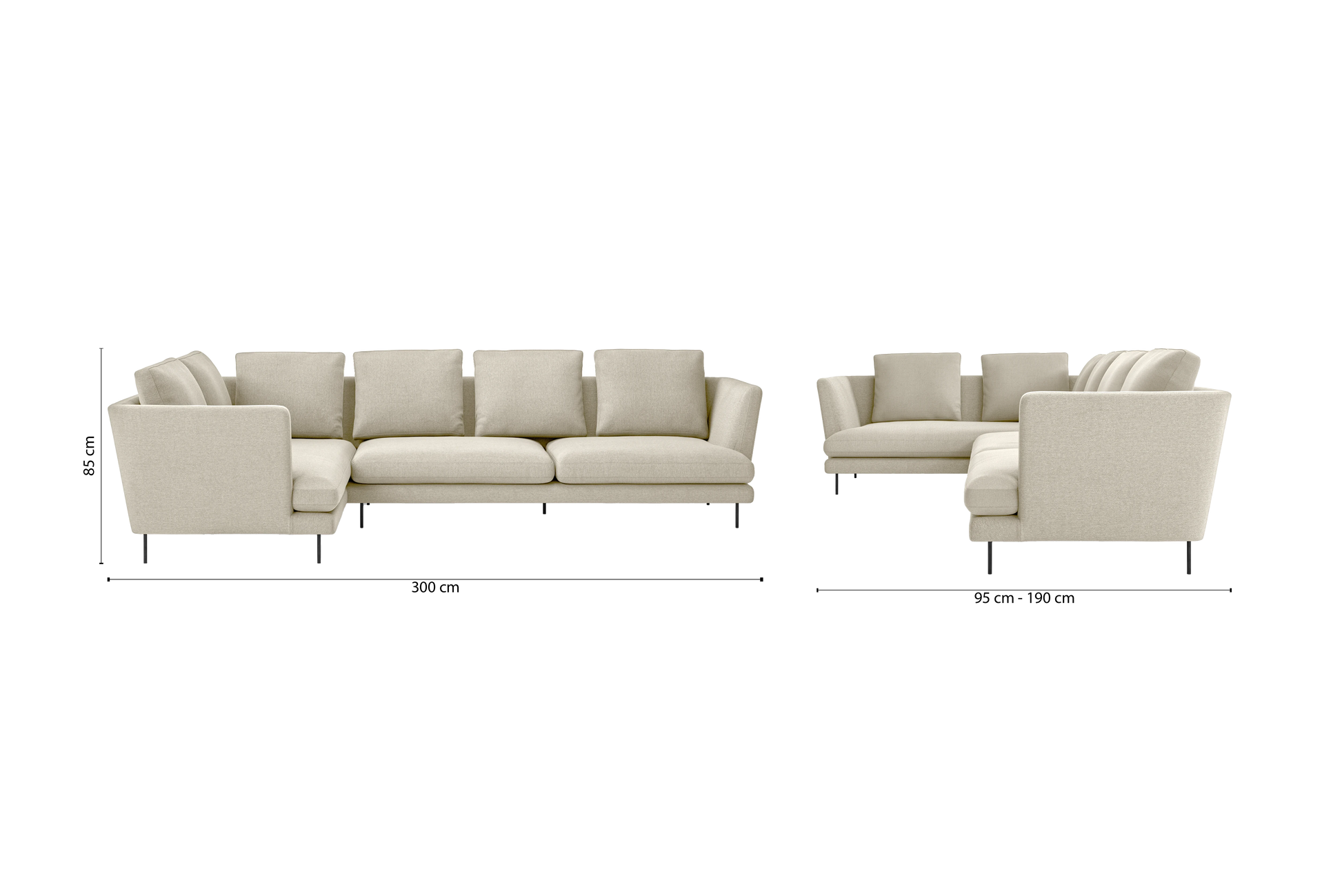 Faenza 4 Seater Left Hand Facing Chaise Lounge Corner Sofa Cream Linen Fabric