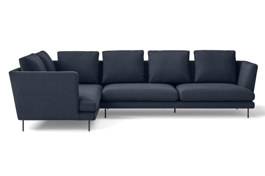 Faenza 4 Seater Left Hand Facing Chaise Lounge Corner Sofa Dark Blue Linen Fabric