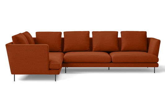 Faenza 4 Seater Left Hand Facing Chaise Lounge Corner Sofa Orange Linen Fabric