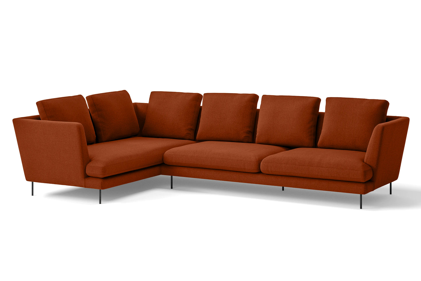 Faenza 4 Seater Left Hand Facing Chaise Lounge Corner Sofa Orange Linen Fabric