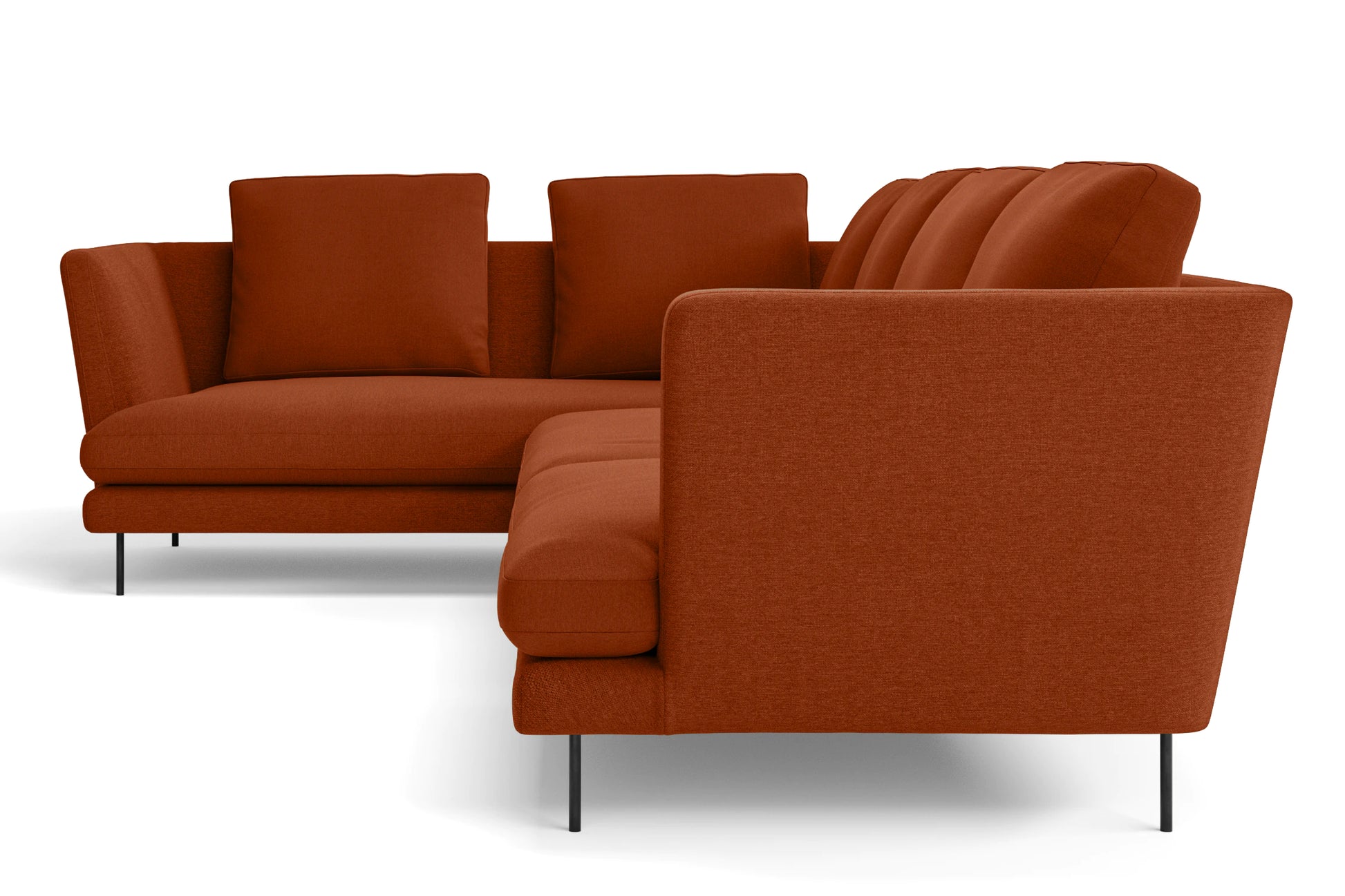 Faenza 4 Seater Left Hand Facing Chaise Lounge Corner Sofa Orange Linen Fabric