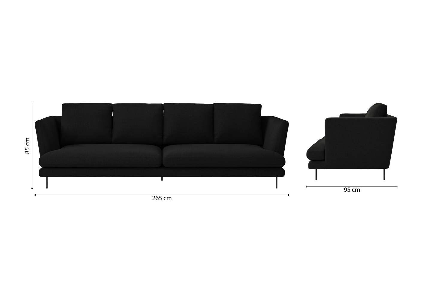 Faenza 4 Seater Sofa Black Linen Fabric