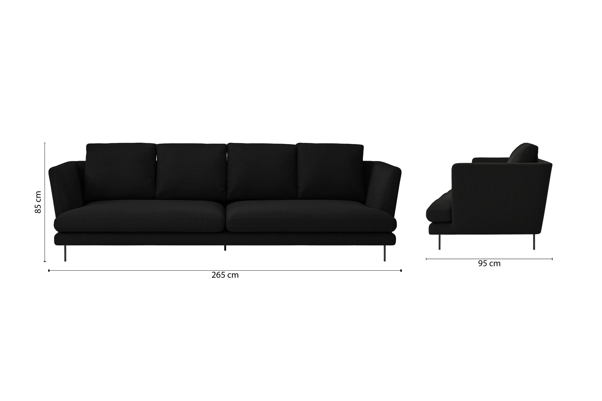 Faenza 4 Seater Sofa Black Linen Fabric