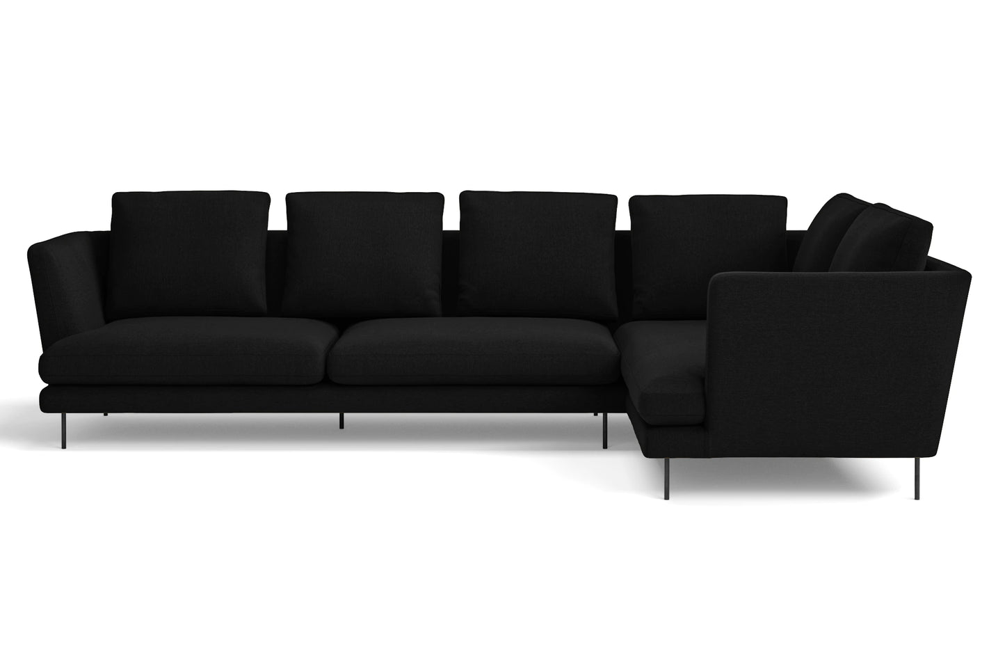 Faenza 4 Seater Right Hand Facing Chaise Lounge Corner Sofa Black Linen Fabric