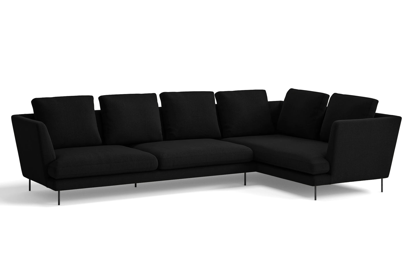 Faenza 4 Seater Right Hand Facing Chaise Lounge Corner Sofa Black Linen Fabric