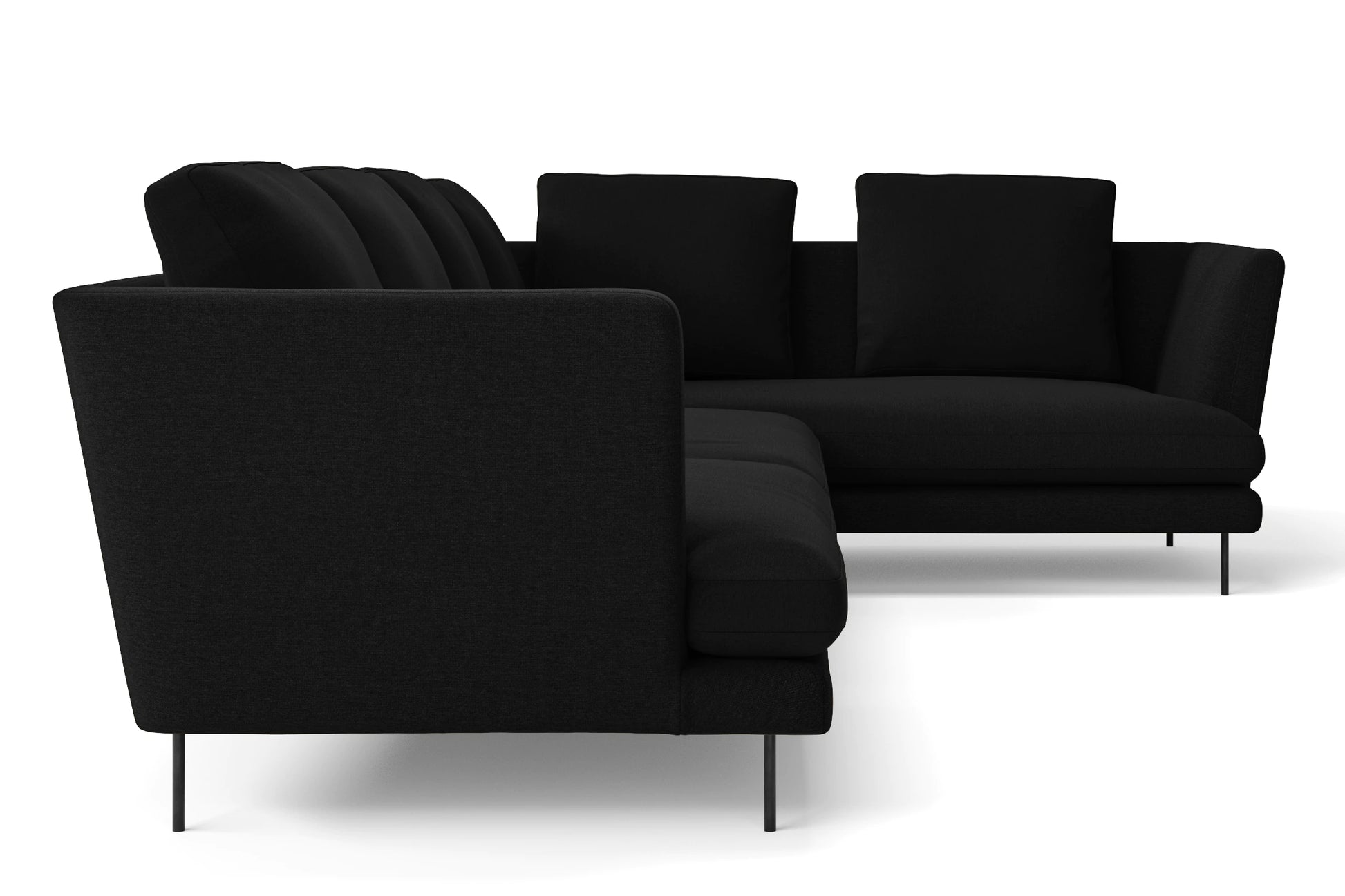 Faenza 4 Seater Right Hand Facing Chaise Lounge Corner Sofa Black Linen Fabric