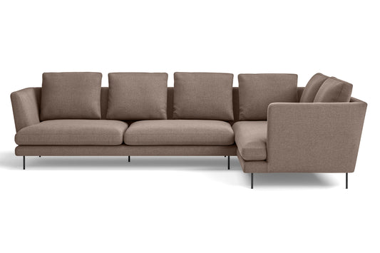 Faenza 4 Seater Right Hand Facing Chaise Lounge Corner Sofa Caramel Linen Fabric