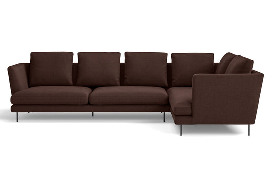 Faenza 4 Seater Right Hand Facing Chaise Lounge Corner Sofa Coffee Brown Linen Fabric