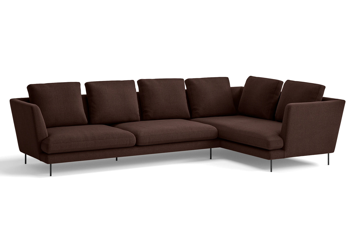 Faenza 4 Seater Right Hand Facing Chaise Lounge Corner Sofa Coffee Brown Linen Fabric