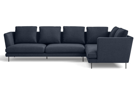 Faenza 4 Seater Right Hand Facing Chaise Lounge Corner Sofa Dark Blue Linen Fabric