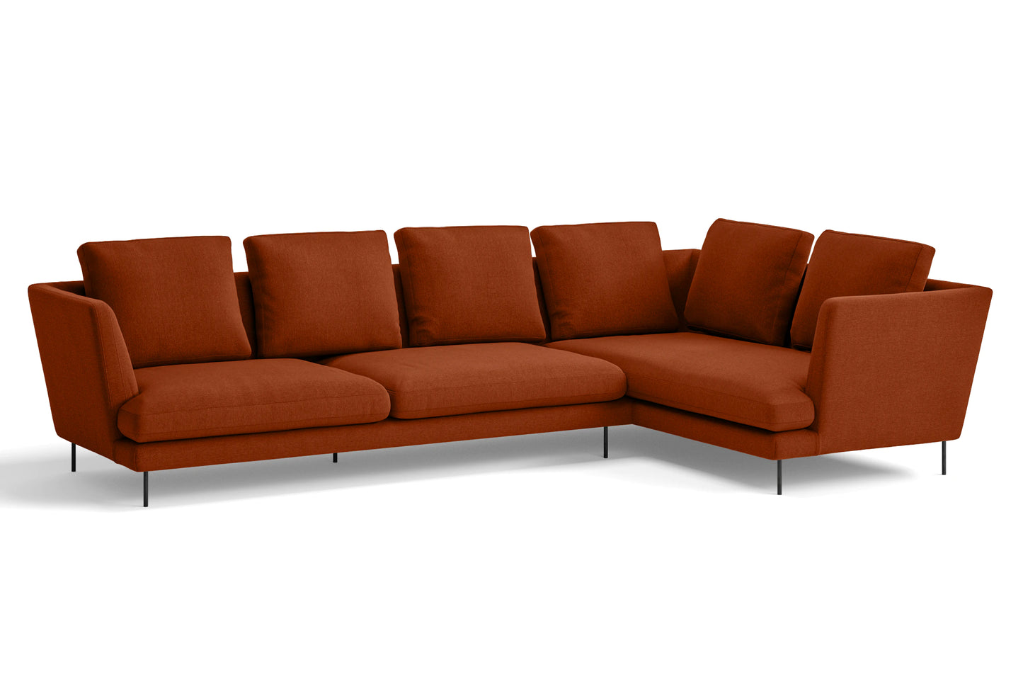 Faenza 4 Seater Right Hand Facing Chaise Lounge Corner Sofa Orange Linen Fabric