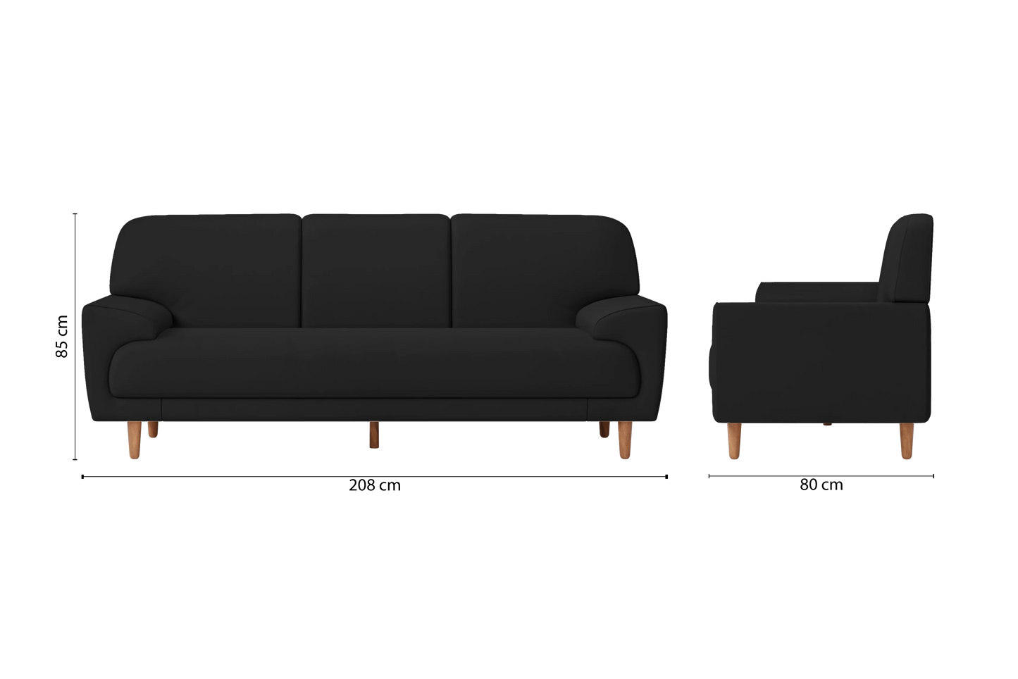 Ferrara 3 Seater Sofa Black Leather