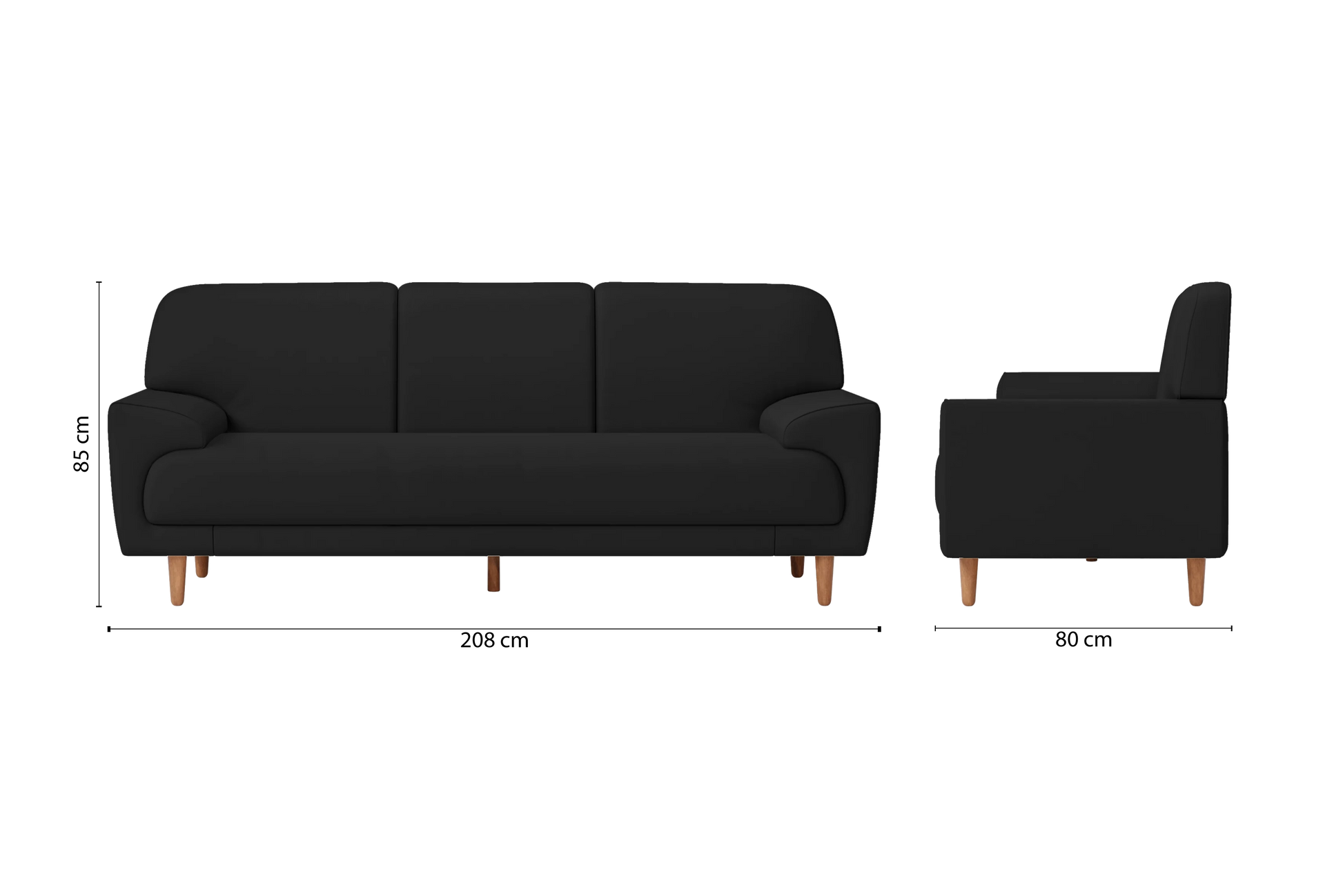 Ferrara 3 Seater Sofa Black Leather